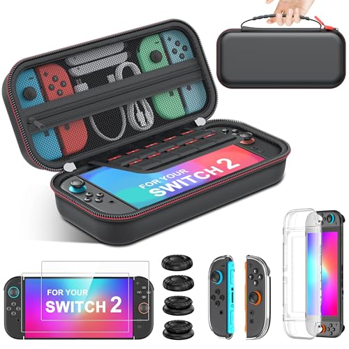 Spican Switch 2 Accessories 4 in 1 Bundle, Switch Carrying Case for Nintendo Switch 2/Switch/Oled, Split-Clear Protective CoverX1&amp;Switch 2 ProtectorsX2&amp;Grip CapsX4 for Nintendo 3DS &amp; 2DS Games