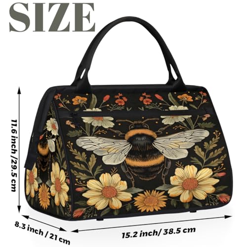 Bee Flowers Pretty Small Overnight Weekender Tote Bag for Women Men Foldable Travel Duffel Bags Lightweight Sports Gym Bag Waterproof Carry On Luggage Weekender Bag for Traveling Gifts2