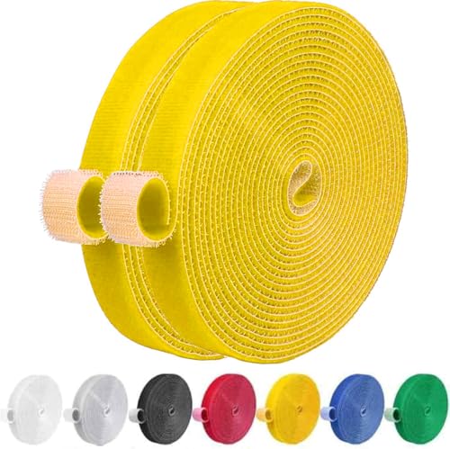 Image of IFNOW 32FT Reusable Fastening Tape Cable Ties Double-Sided Hook-and-Loop Cable Management Tape Strength and Durability 0.4'' /Width (2, Yellow)