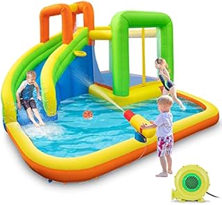 Amictoy Inflatable Water Slide Bounce House Wet or Dry with Splash Pool, Climbing Wall & Water Guns - 2022 Heavy Duty for Outdoor Fun, Blow up Water Slide for Kids Backyard (450W Blower)
