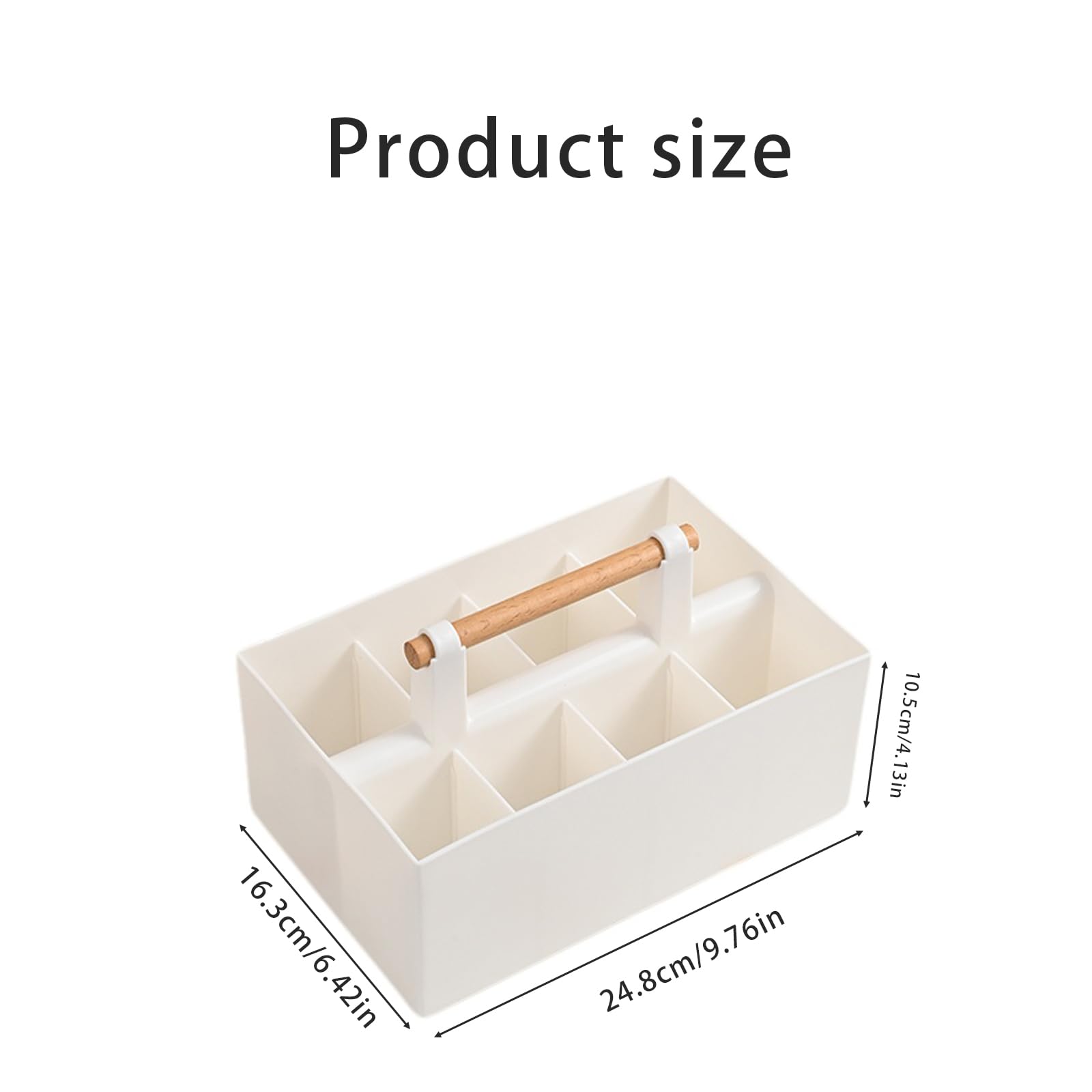 MultiBey Stackable Organizer Caddy Portable Tote Plastic Caddy with Wooden Handle, DIY Divided Basket for Office, Crafts, Home or School Supplies Rectangle (White) - Image 2