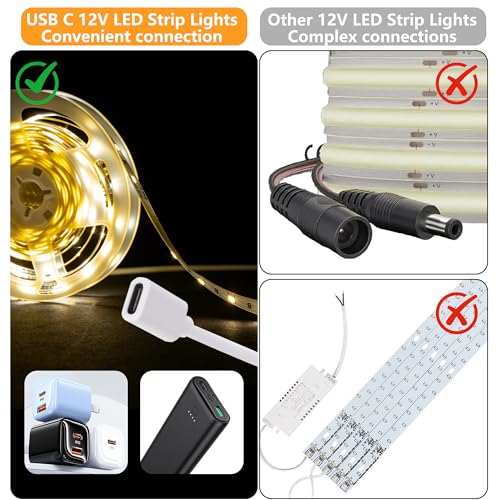 Tira de LED USB C 12V 16.4 pies Luz blanca fría miniatura 3