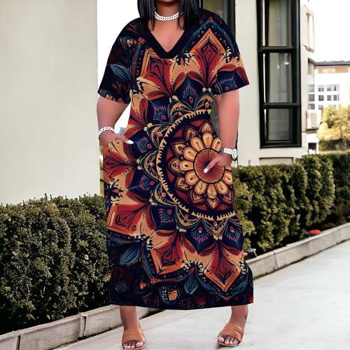 Image of SUZONANA Plus Size Dresses for Curvy Women African Print American Dress Summer Outfits Casual Loose with Pocket