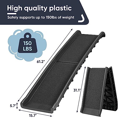 62-Inches-Folding-Dog-Ramp-for-Cars-Trucks-SUVs-Portable-Pet-Ramps-for-Large-Dogs-Non-Slip-Stairs-Step-Ladder-with-Raised-Siderails-Black 62 Inches Folding Dog Ramp for Cars Trucks SUVs Portable Pet Ramps for Large Dogs Non Slip Stairs Step Ladder with Raised Siderails Black