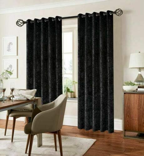 XXR LUXURY CRUSHED VELVET CURTAINS LINED EYELET RING TOP UK SIZES (Black, 46x54'')