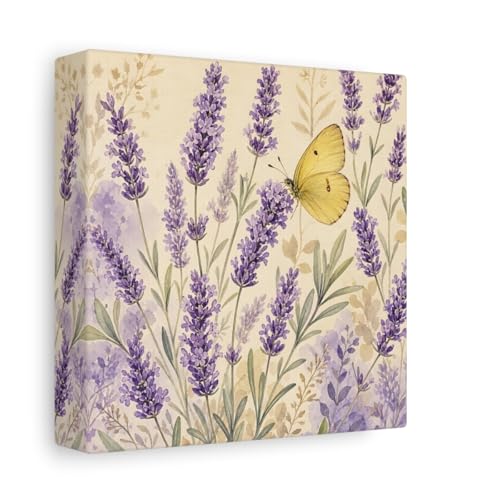Toile lavande et papillon pour habiller un mur de chambre mansardée