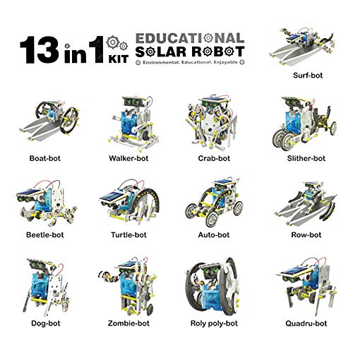 STEM Toys Solar Power Kits - Educational Solar Robot Kids Toys 13-in-1 Construction Engineering Kit Puzzle DIY Assembly Battery Operated Robotic Set Powered by Solar Energy for Boys/Girls Gift Kits