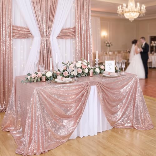Image of Sniny Sequin Tablecloth Party Decor 90x90 Inch Blush Pink Shim Table Cloths