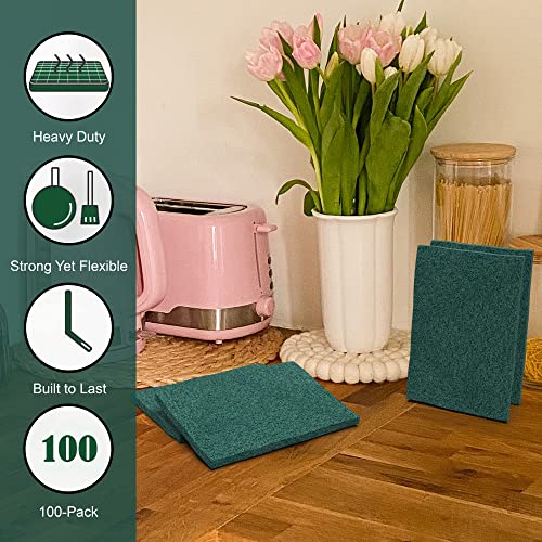 Image of 100-Pack Heavy Duty Green Scouring Pads 4x6 Inch | Reusable Non-Scratch Scrub Pads for Kitchen, Dishes, Pots, Pans, Grills & Household Cleaning | Multipurpose Scrubbers for Tough Stains