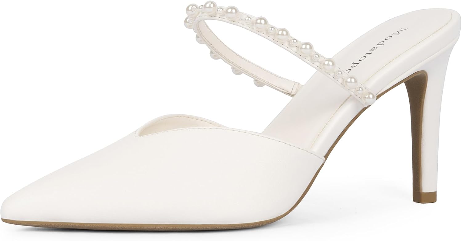 Modatope Pointed Toe Ankle Strap Heels for Women Stiletto Closed Toe Pumps Women Dress Party Mules Sandals