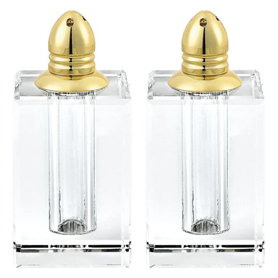 (D) Handcrafted Salt & Pepper Shakers Set (3.5" Square (Gold))