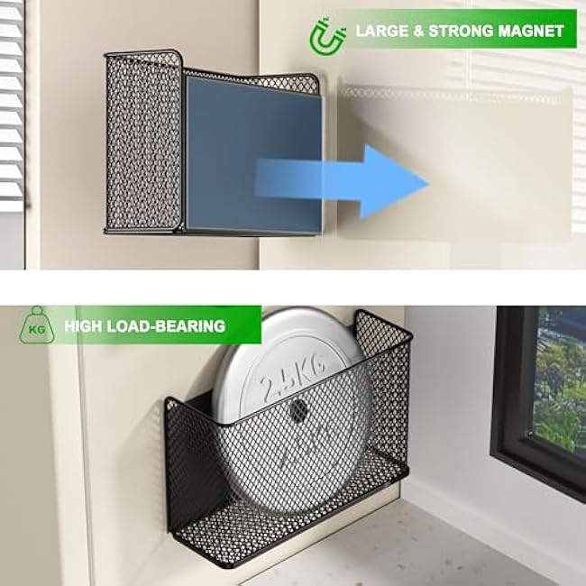 Magnetic Baskets Shelf Bins Organizer Holder Storage Rack Containers for Fridge, Whiteboard, Locker - Home Kitchen Laundry Office School