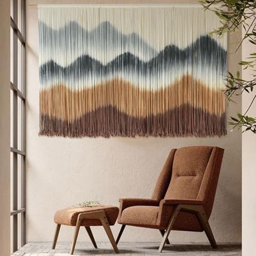 Image of IOWER Macrame Wall Hanging Mountain Wall Art Dip-Dyed Macrame Wall Decor Modern Wall Decor Fiber Wall Art Craftsmanship 57 inch Wx35 L