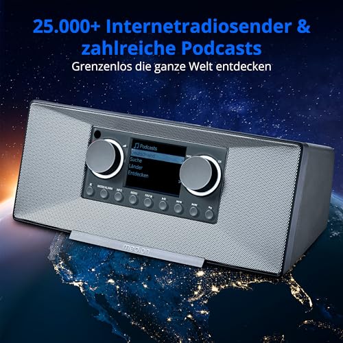MEDION P85333 Internetradio mit DAB+ (WLAN, UKW, Spotify Connect, Amazon Music, DLNA, USB, Kopfhörer-Anschluss, AUX, Stereo Line-Out Cinch, Sleep Timer) grau
