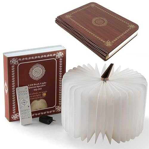 SQ203 Wireless Rechargeable Islamic Digital Book-Style Quran Speaker With Remote Control Built-in Azan, Duas & Islamic Content Supports USB & TF Card- Multiple Reciters & Word-by-Word Translation