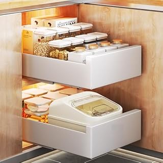 Pull Out Cabinet Organiser,Pull Out Kitchen Storage,Heavy Duty Storage Slide Out Drawer for Cupboard,Pull Out Drawers for Cupboards Living Room,Home(White/25 W*43 D*9 H cm)