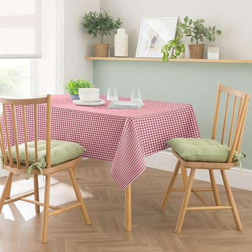 Image of Casableu Gingham Checks Red Table Cloth for 6 Seater Dining Table | 52x72 Inch Rectangular Table Cover | Dust-Proof, Washable Fabric | Decorative Checkered Dining Table Cover for Home