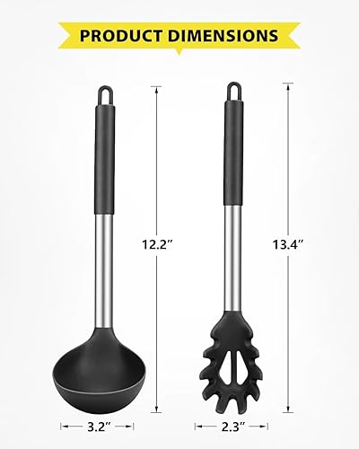 AR3T Home Essentials - Juego de cucharón y tenedor de silicona para pasta, utensilios de cocina antiadherentes grandes para cocinar, servir