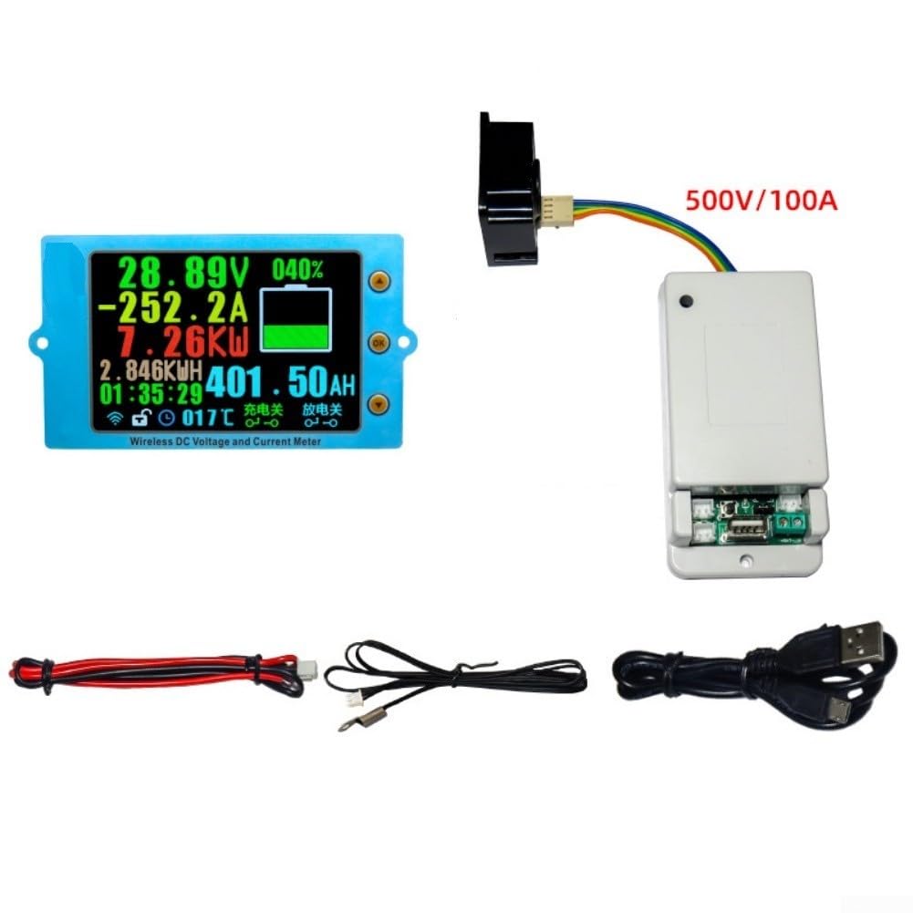 Coulómetro inalámbrico digital LCD Watt Volt Amp con retroiluminación para monitor de capacidad de batería RV Solar Backup 114x54x28mm (500V100A)