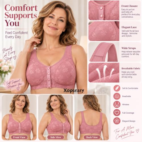 Bras for Older Women Pink 40 Full Coverage Soft Comfort Lace Bra - image 5