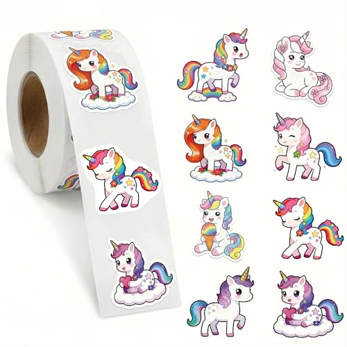 FZYJJJ 1.5 Inches 500PCS Unicorn Stickers Roll