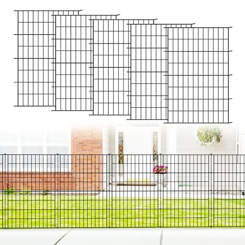 Thealyn Gartenzaun, 5 Paneele, rostfreies Metall, für Hunde, Haustiere, Tierbarriere, Gartenzaun, Bordüre für Hof, Terrasse, Blumenbeet, 101 cm H x 71 cm B (5 Paneele, Länge 3,5 m)