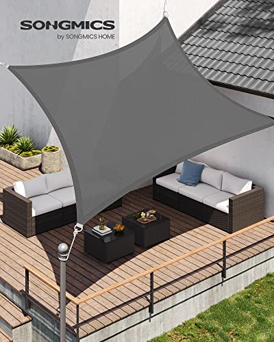 SONGMICS Sonnensegel 3 x 5 m, Sonnenschutz aus HDPE-Gewebe, luftdurchlässig, wasserdurchlässig, für Terrasse, Garten, Balkon, Camping, rechteckig, konkav, 2 m Seile, rauchgrau GSS35GY 2