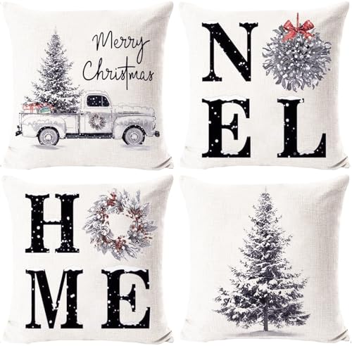 4 Stück Kissenbezug Weihnachten 50 x 50cm,Dekorativ...