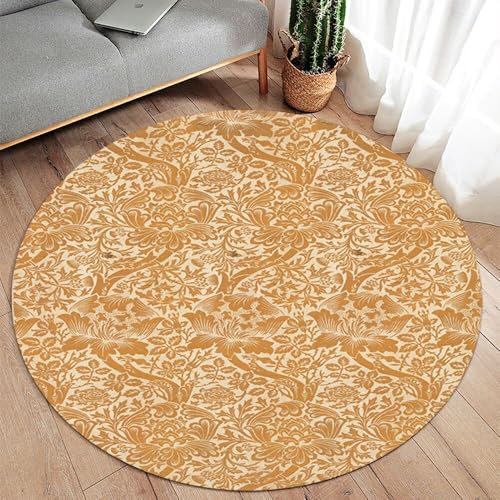 Orlco Art Yellow Floral Bath Mat, Round Vintage Garden Plants Herbs Flowers Botanical Classic Design Illustration,Rustic Bathroom Decor Mat with Non Slip Backing 40'