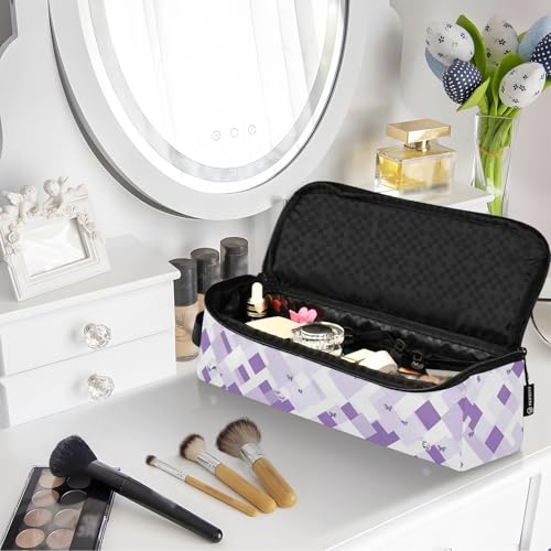 Bolsa de viaje para herramientas de cabello con tapete resistente al calor, organizador para planchas, rizadores y herramientas de peluquería, diseño con mariposas blancas y moradas miniatura 7