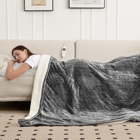 immtree Heated Throw Blanket 50"x60", Soft Sherpa Fleece Electric Blanket Throw for Bed Sofa Couch, 10 Heating Level Settings, 8 Hours Time Setting, Auto Shut-Off, ETL Certified, Machine Washable Cover