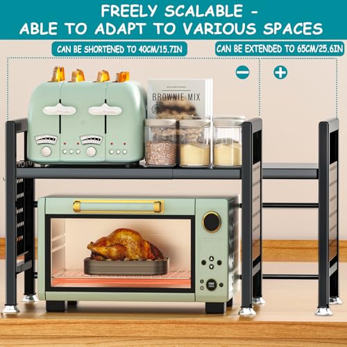 BBLTIFF Soporte Extensible para Microondas de 2 Niveles, Soporte Microondas Extensible 40-65cm, Estante Microondas, Mueble para Microondas con Soporte para Tabla de Cortar, 6 Ganchos (Negro) - imagen 5