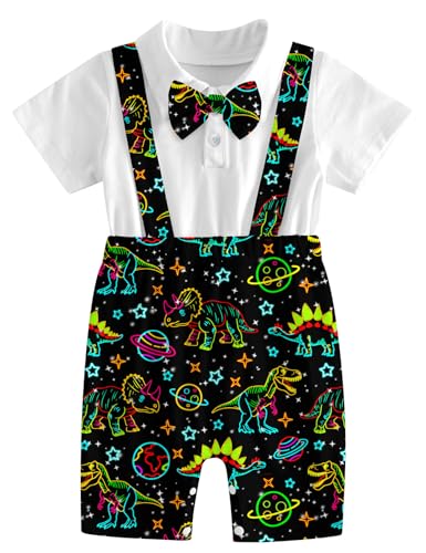 Image of BFUSTYLE Baby Boy Clothes 2 in 1 Outfits 0-24 Months Romper Short Sleeve Infant Bodysuit with Bowtie