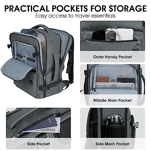 WANDF 17-Inch Laptop Travel Backpack For Spirit Airlines Personal Item Bag 18x14x8 with Wet Pocket for Men Women (Grey)