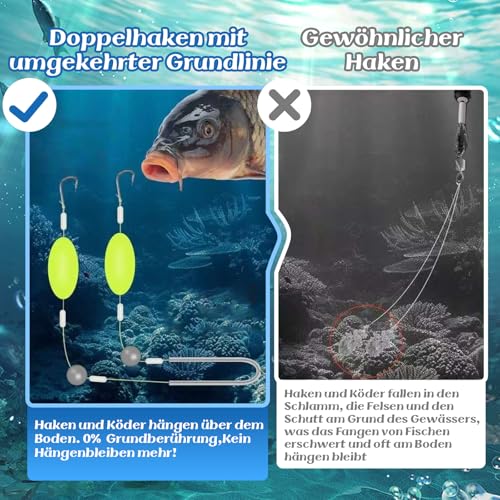 Set de 3 anzuelos dobles reversos para pesca, línea simple con doble anzuelo para pesca en agua dulce en lago y muelle miniatura 2