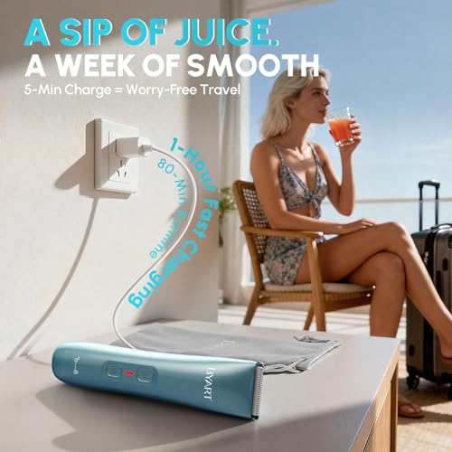 Image of BYART 2-in-1 Dual Head Bikini Trimmer for Women, Women's Electric Shaver | IPX7 Waterproof, Rechargeable, Ceramic Blade, 5-Min Quick Charge, 80-Min Runtime, Cordless Body and Face Shaver