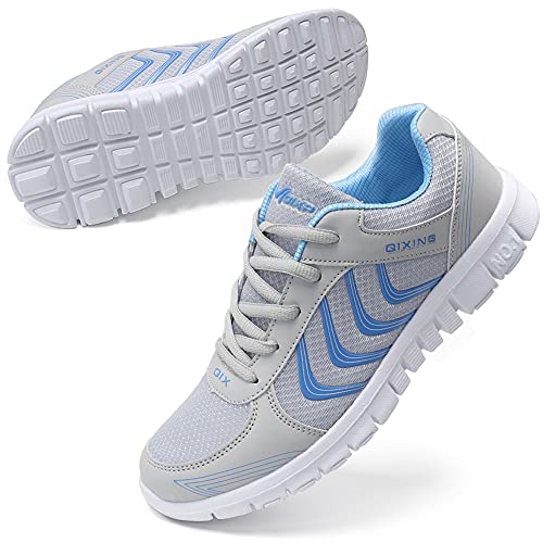 DUOYANGJIASHA Women's Athletic Road Running Mesh Breathable Casual Sneakers Lace Up Comfort Sports Student Fashion Tennis Shoes Grey