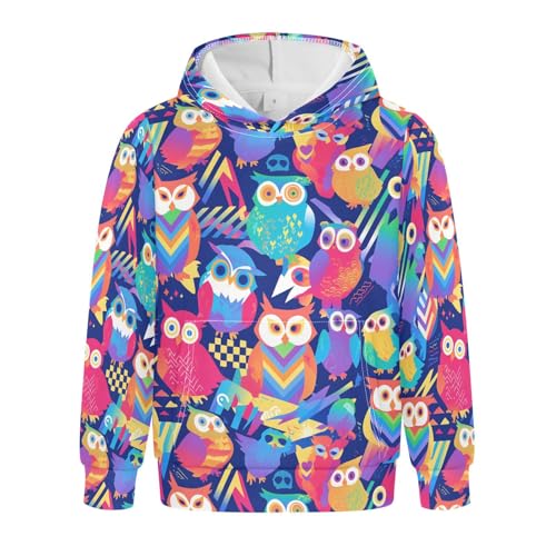 KLL Cute Colorful Owls and Trees Toddlers and Girls' Sweatshirts Casual Pullover Top Streetwear Kangaroo Pocket