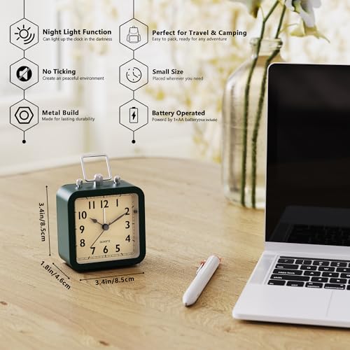Image of AYRELY Small Metal Alarm Clock, Desk and Table Clock for Travel