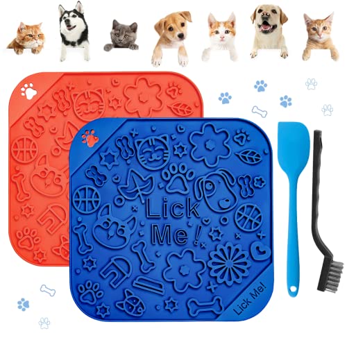 SIMSPEAR Tapis de Lechage Chien, 2 pièces Tapis à Lécher pour Chien avec Ventouses, 1 Spatule en Silicone et 1 Brosser, Sans BPA Alimentation Lente Tapis de Lechage pour Bain Toilettage L'entraînement Cover