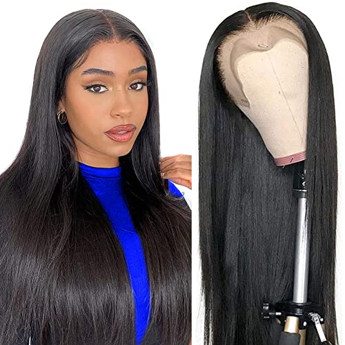 Perruque femme naturelle bresilienne lace frontal wig human hair droite noire 40cm