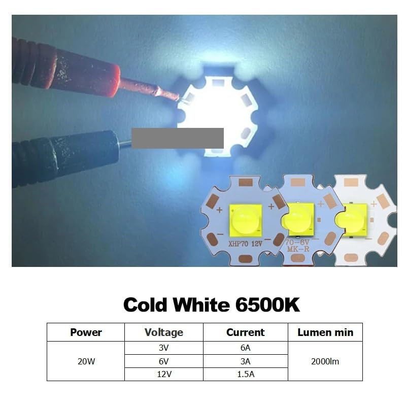 Chip LED XHP70 de 12V para modificar y reparar linternas potentes, base cobre 20mm 3