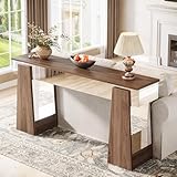 Tribesigns Mirrored Console Table, Farmhouse Wooden Entryway Table with Thickened Legs, 63-Inch Narrow Long Behind Couch Sofa Table for Entrance, Hallway, Foyer, Living Room, Easy Assembly, Brown