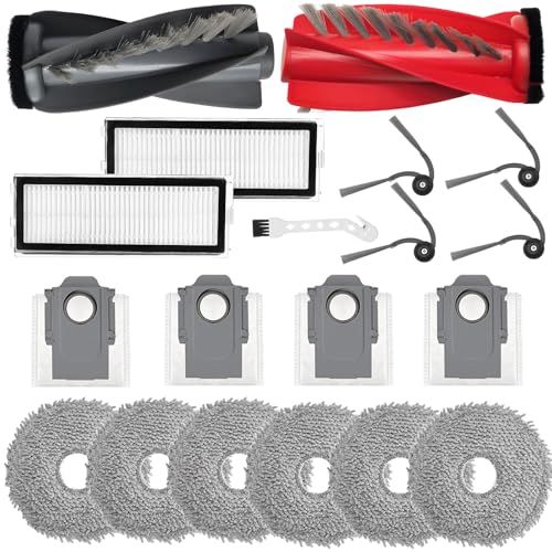 Acessórios para Roborock Qrevo S5V/ Qrevo Curv, Qrevo Curve, QRevo Curv S5X, QRevo Edge S5A aspirador de substituição, 2 escova principal 6 panos 4 saco de pó 4 escovas laterais 2 filtros