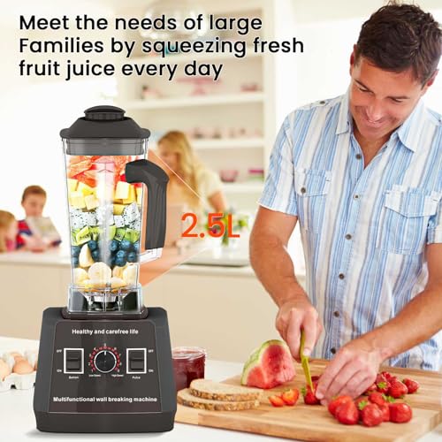 Multi Speed Smoothie Blender / 5000W with 2.5L BPA-Free Tritan Container, 2 in 1 Food Jug Blender,4 Stainless Steel Blades with 9 Speed for Ice/Soups/Nuts/Smoothie/Juices (Black) - Image 2