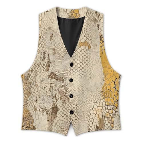 Golden Snake Skin Textures Formal Suit Vest for Men with Pockets for Business Casual Dress Tuxedo Slim Fit2