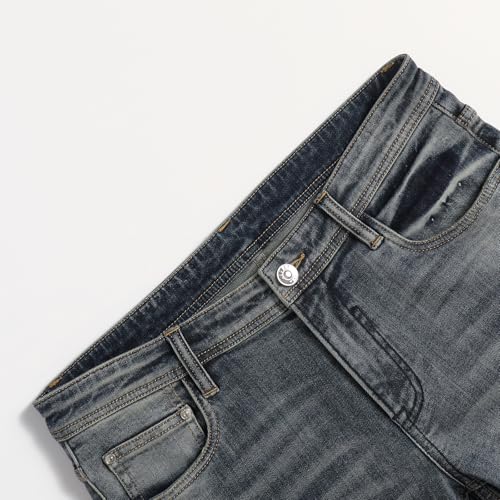 Men's Regular Comfortable Elastic Ripped Car Stitching Messy Straight Leg Jeans Hip-Hop Trend3