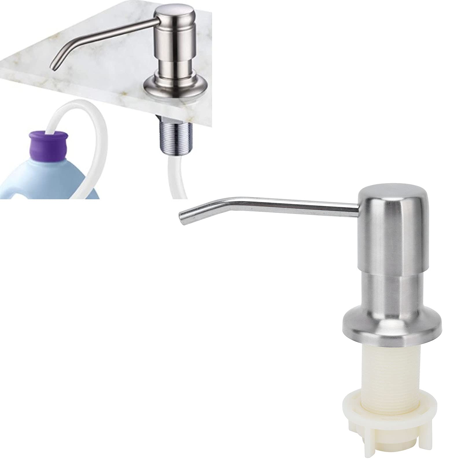 Kit de Tête de Pompe à Savon Évier de Cuisine en Acier Inoxydable Distributeur de Liquide Intégré avec Tube D'extension