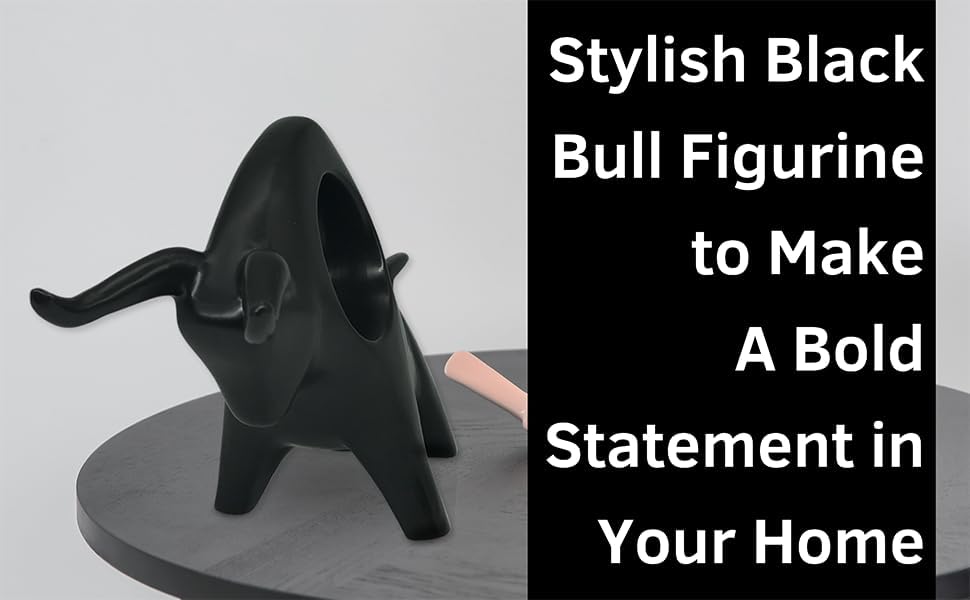 Image of NOSCOMP Home Decor Black Bull Statue Ceramic Figures Showpieces for Home Decor - (Black)