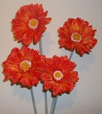 floral supplies Artificial Single Stem Gerbera with Big Bloom - very dramatic - home garden (Orange, 4 Pack) - Image 3